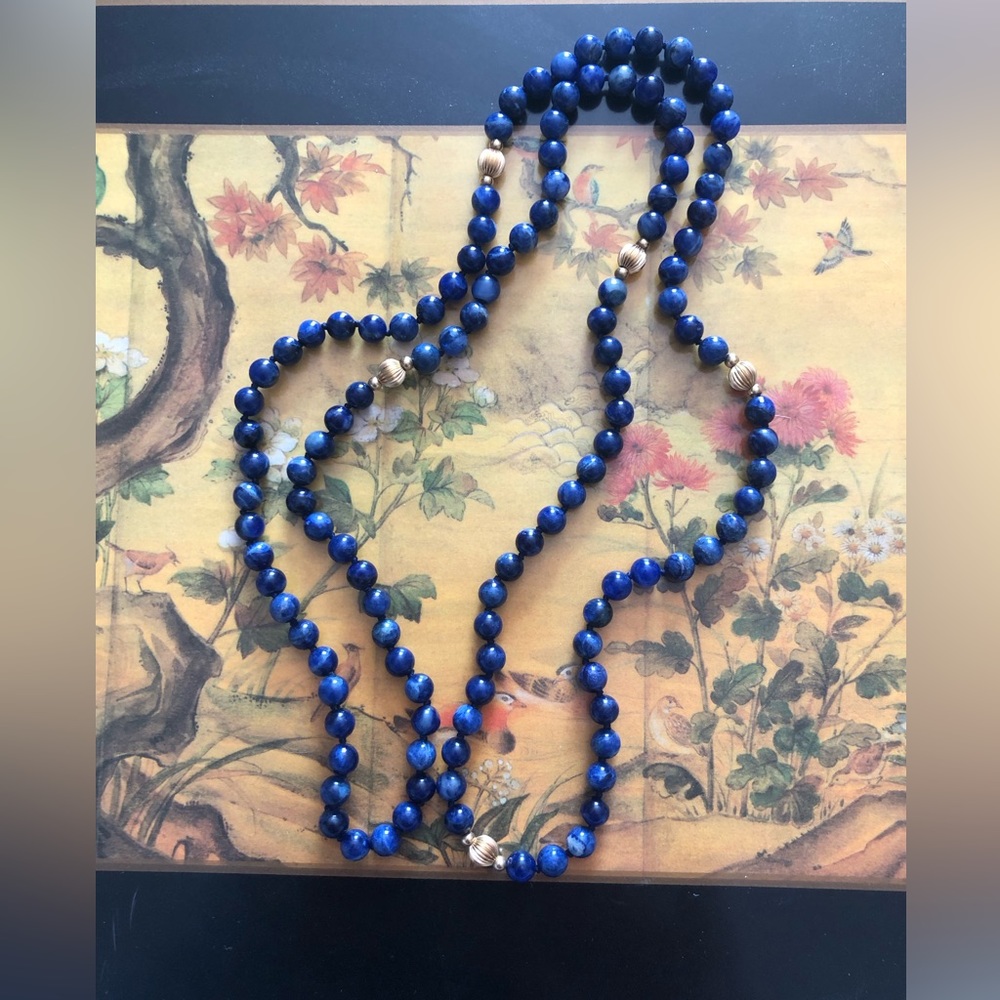 14KT Yellow Gold & Lapis Lazuli Beaded Necklace